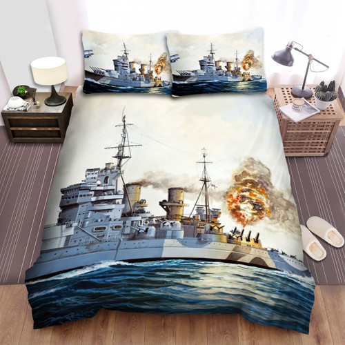 Military Weapon Ww2, Hms Anson And Plane Bed Sheets Spread Duvet Cover Bedding Sets