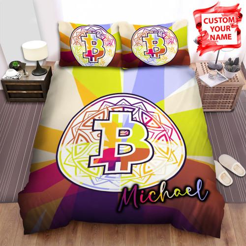 Personalized Colorful Bitcoin Token Illustration Bed Sheets Spread Duvet Cover Bedding Sets