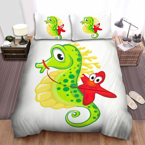 The Wild Animal - The Red Starfish Riding The Seahorse Bed Sheets Spread Duvet Cover Bedding Sets