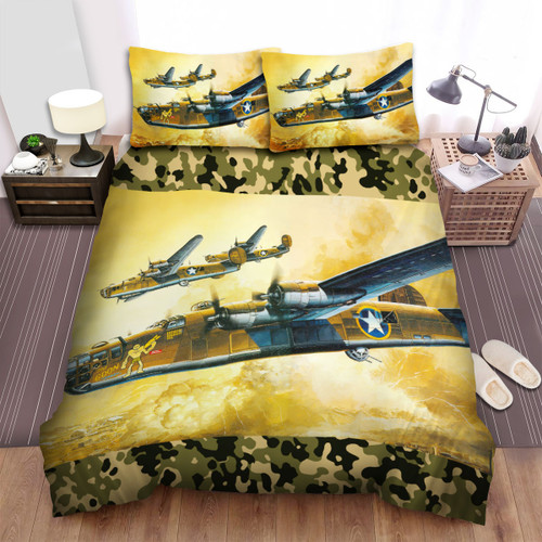 Military Weapon Ww2 Us Plane Art - B-24 Liberator Force Bed Sheets Spread Duvet Cover Bedding Sets