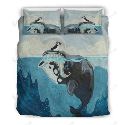 Puffin With Whale Funny Cartoon Bed Sheets Duvet Cover Bedding Set Great Gifts For Birthday Christmas Thanksgiving