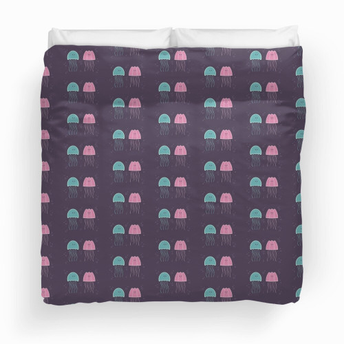 Pink And Blue Couple Of Jellyfish Pattern Duvet Cover Bedding Set