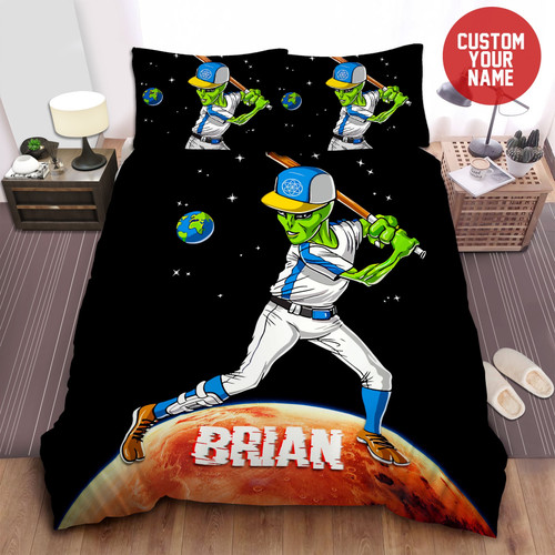 Space Alien Baseball Player Custom Name Duvet Cover Bedding Set