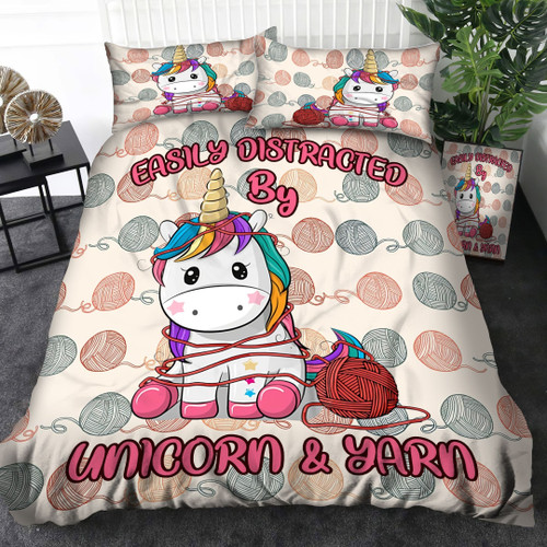 3D Easily Distracted By Unicorn And Yarn  Bed Sheets Spread  Duvet Cover Bedding Sets
