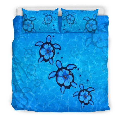 Turtle With Hibiscus Hawaiian Bed Sheets Duvet Cover Bedding Set