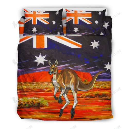 Kangaroo In The Land Of Aboriginal Stone Under Australia Sky Bed Sheets Duvet Cover Bedding Set Great Gifts For Birthday Christmas Thanksgiving