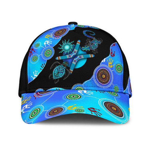 Aboriginal Naidoc Week Blue Turtle Lizard 3D Cap & Hat, 3D Baseball Cap, Classic Cap