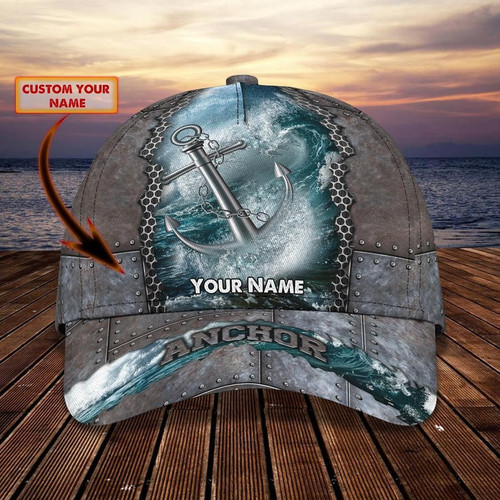Custom Name Anchor Drops Sea Metal 3D Cap & Hat, 3D Baseball Cap, Classic Cap