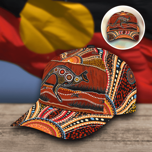 Aboriginal Kangaroo Running Lizard Art 3D Cap & Hat, Classic Cap, 3D Baseball Cap