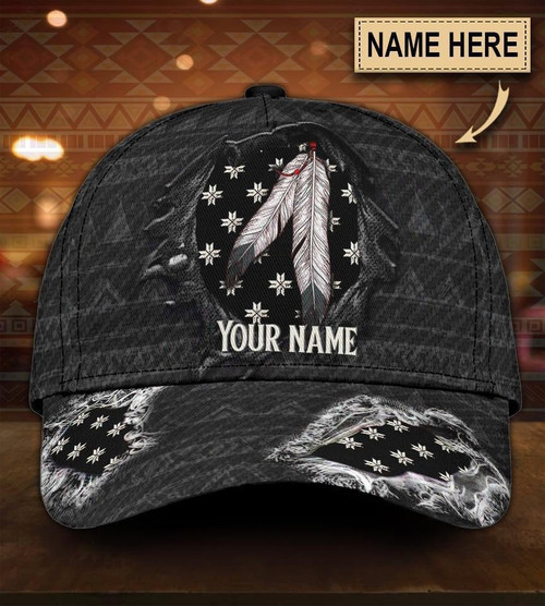 Customize Name Grey Feather 3D Cap & Hat, 3D Baseball Cap, Classic Cap