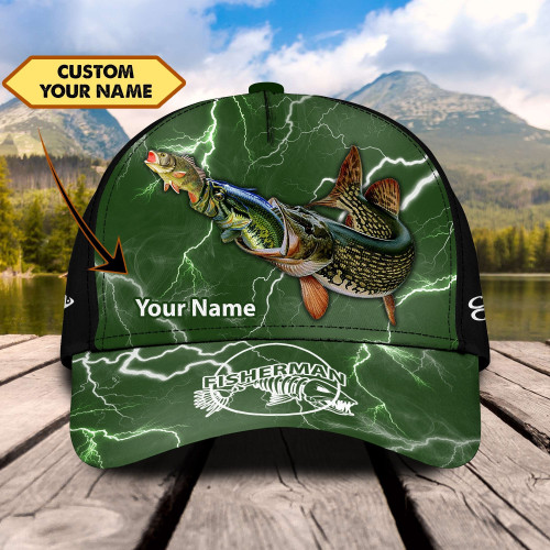 Custom Name Fisherman With Fishing 3D Cap & Hat, 3D Baseball Cap, Classic Cap