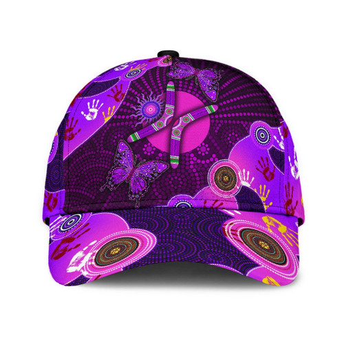 Aboriginal Naidoc Week Purple Butterflies 3D Cap & Hat, 3D Baseball Cap, Classic Cap