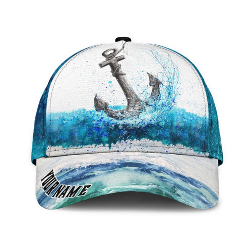 Personalized White Blue Anchor 3D Cap & Hat, Classic Cap, 3D Baseball Cap