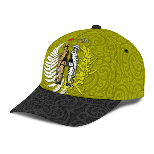 Anzac Day Australia and Kiwi Soldier Wattle Silver Fern 3D Cap & Hat, Classic Cap, 3D Baseball Cap