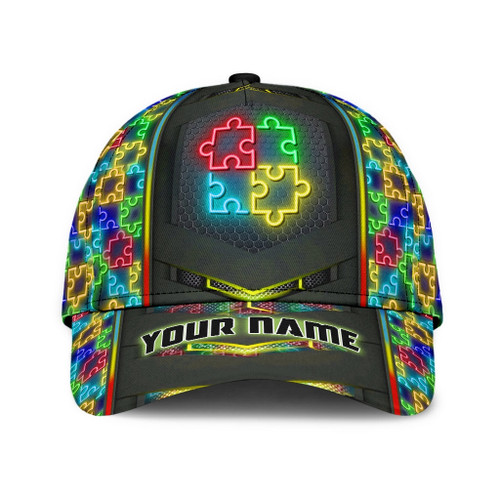 Custom Neon Autism Awareness 3D Cap & Hat, Classic Cap, 3D Baseball Cap