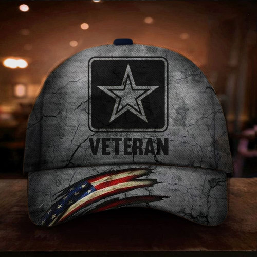 Army Veteran Vintage American Flag Unique Proud Of US 3D Cap & Hat, 3D Baseball Cap, Classic Cap