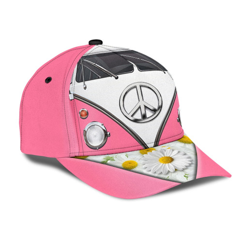 Pink Hippie White Daisy 3D Cap & Hat, 3D Baseball Cap, Classic Cap