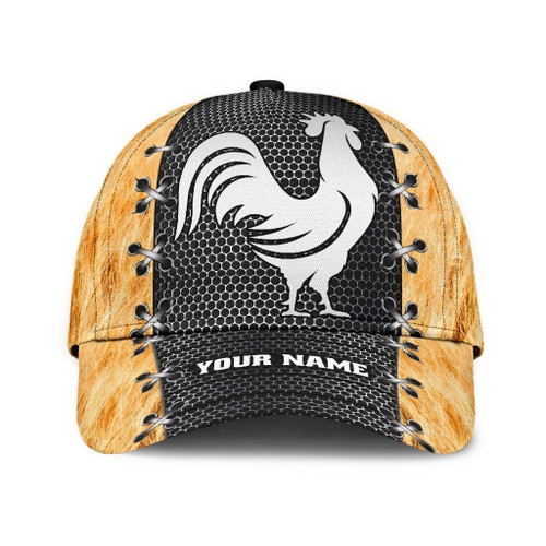 Personalized Name Rooster Black Yellow 3D Cap & Hat, 3D Baseball Cap, Classic Cap