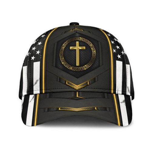 Jesus Gold USA Flag Carbon 3D Cap & Hat, Classic Cap, 3D Baseball Cap