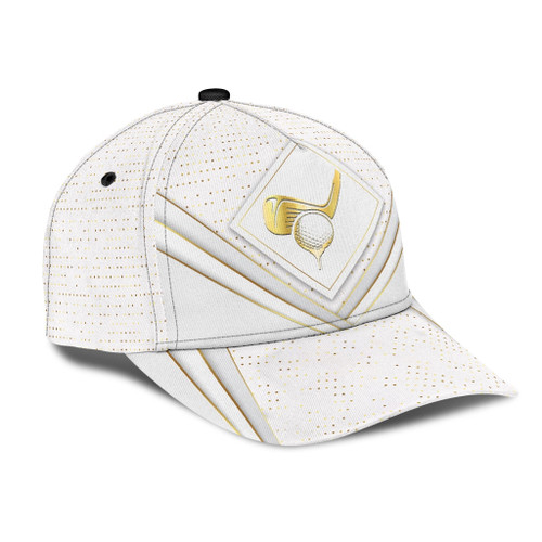 Gold Modern White Golden Lines Classic 3D Cap & Hat, 3D Baseball Cap, Classic Cap