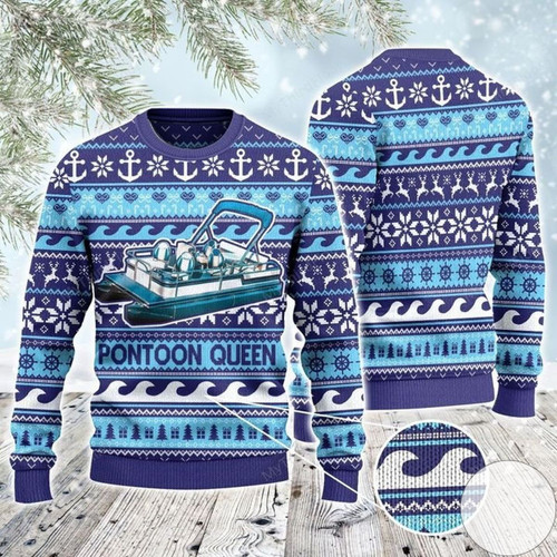 Pontoon Queen For Unisex Ugly Christmas Sweater, All Over Print Sweatshirt