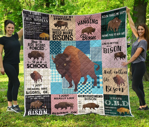 Bison Cow Bison Make Me Happy Quilt Blanket Great Customized Blanket Gifts For Birthday Christmas Thanksgiving