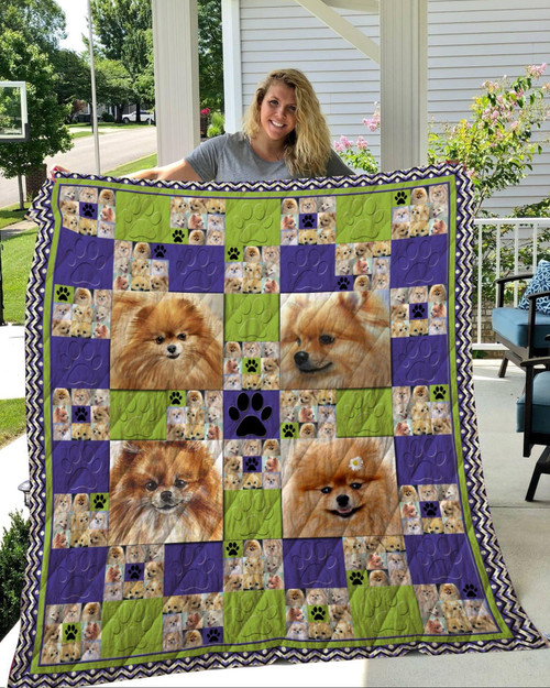 Cute Pomeranian Quilt Blanket Great Customized Blanket Gifts For Birthday Christmas Thanksgiving