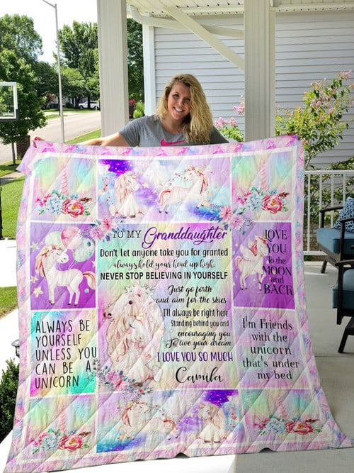 Personalized Unicorn To My Grandaughter From Grandparents Never Stop Believing In Yourself Quilt Blanket Great Customized Gifts For Birthday Christmas Thanksgiving Perfect Gifts For Unicorn Lover