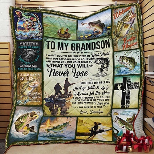 Personalized Fishing To My Grandson Quilt Blanket From Grandpa I Can Promise To Love You For The Rest Of Mine Great Customized Blanket Gifts For Birthday Christmas Thanksgiving