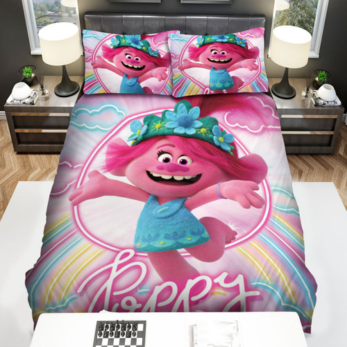 Trolls Poppy With Neon Rainbow And Clouds Bed Sheets Spread  Duvet Cover Bedding Sets