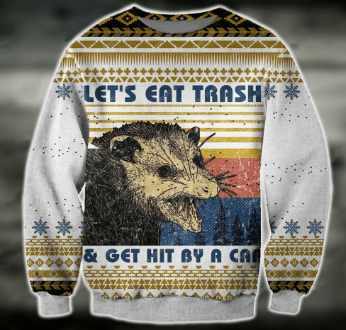 ting Pattern Mouse Lets Eat The Trash Get Hit By A Car For Unisex Ugly Christmas Sweater, All Over Print Sweatshirt