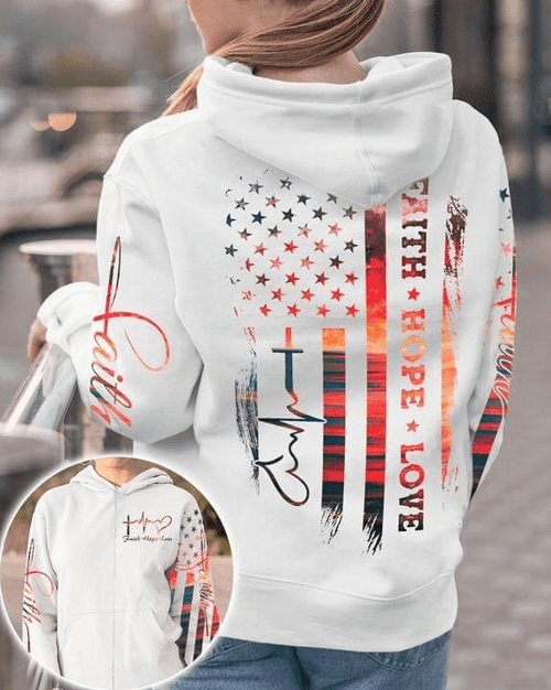 Faith Hope Love Us American Flag For Women 3D All Over Print Hoodie, Or Zip-up Hoodie