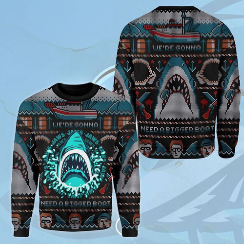 We’re Gonna Need A Bigger Boat Jaws For Unisex Ugly Christmas Sweater, All Over Print Sweatshirt
