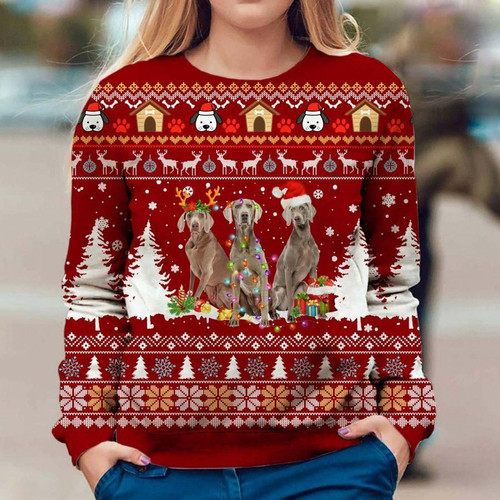 Weimaraner Ugly Christmas Sweater, All Over Print Sweatshirt