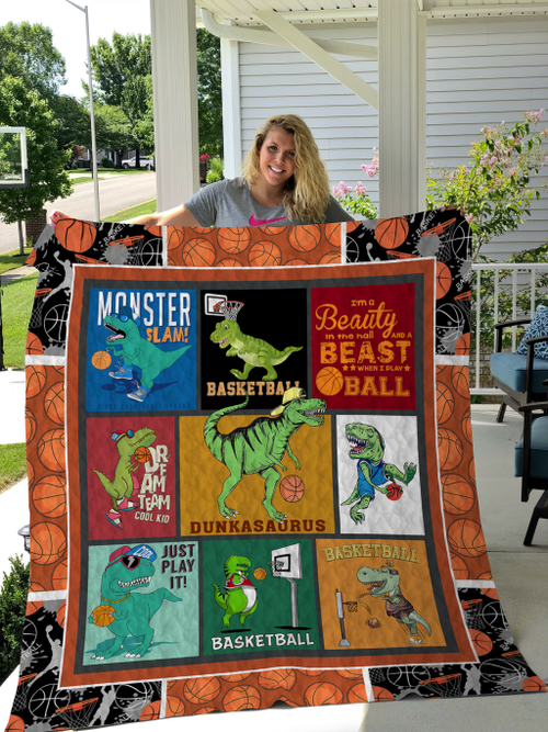 Basketball Dinosaur I'm A Beauty In The Hall And A Beast When I Play Ball Quilt Blanket Great Customized Blanket Gifts For Birthday Christmas Thanksgiving