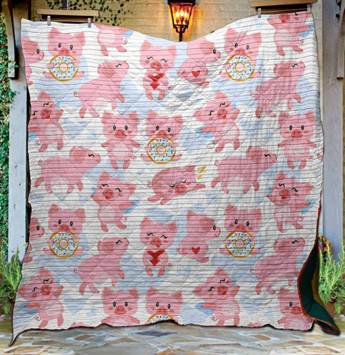 Pink Pig With Donut Quilt Blanket Great Customized Blanket Gifts For Birthday Christmas Thanksgiving