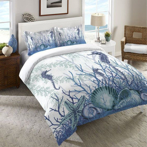 Aquatic Seahorse Seashells  Bed Sheets Spread  Duvet Cover Bedding Sets Perfect Gifts For Seahorse Lover Gifts For Birthday Christmas Thanksgiving