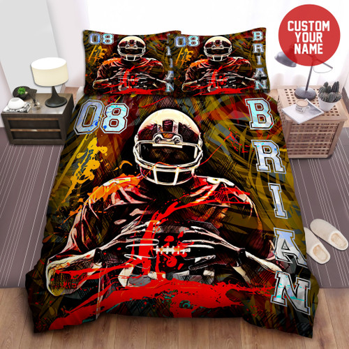 Personalized American Football Player Painting Custom Name Duvet Cover Bedding Set