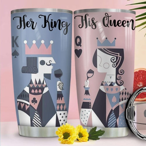 Couple Queen King His King His Queen Stainless Steel Tumbler, Tumbler Cups For Coffee/Tea, Great Customized Gifts For Birthday Christmas Thanksgiving