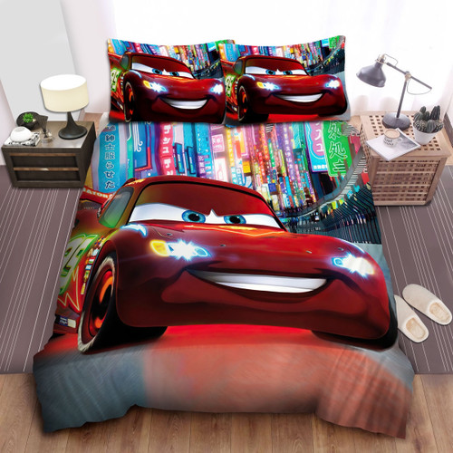 Cars, Lightning Mcqueen On Tokyo Road Bed Sheets Spread  Duvet Cover Bedding Sets