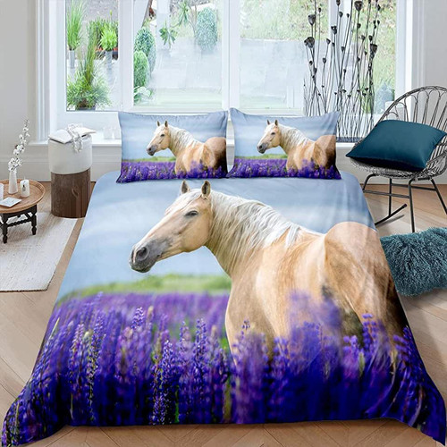 Horse And Lavender Flower Bedding Set Bed Sheets Spread Duvet Cover Bedding Sets