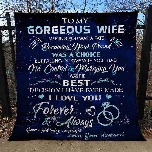 Personalized To My Gorgeous Wife From Husband Good Night Baby Quilt Blanket Great Customized Gifts For Birthday Christmas Thanksgiving Wedding Valentine's Day Perfect Gifts For Couple