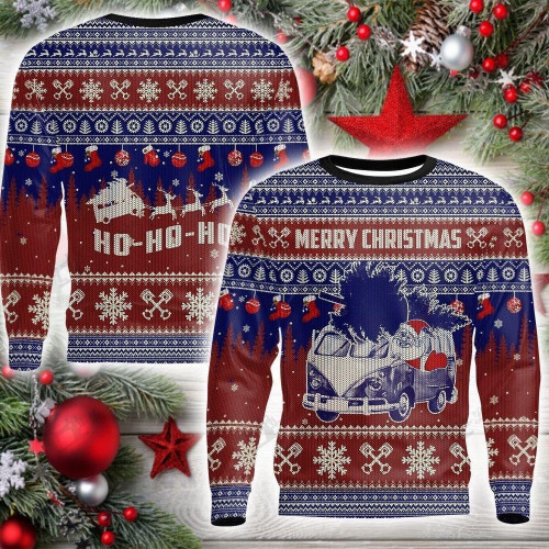 Bus Santa Claus Ugly Christmas Sweater, Bus Santa Claus 3D All Over Printed Sweater