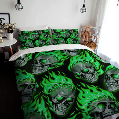 Ghost Green Skull Duvet Cover Bedding Set