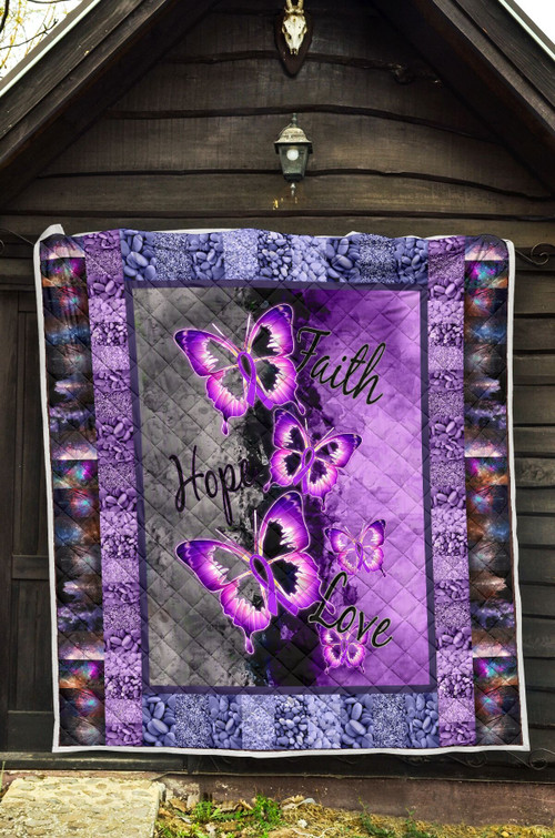 Faith Hope Love, Purple Ribbon, Butterfly Alzheimer Quilt Blanket Great Customized Blanket Gifts For Birthday Christmas Thanksgiving