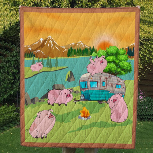 Pig Go Camping By The River Quilt Blanket Great Customized Blanket Gifts For Birthday Christmas Thanksgiving