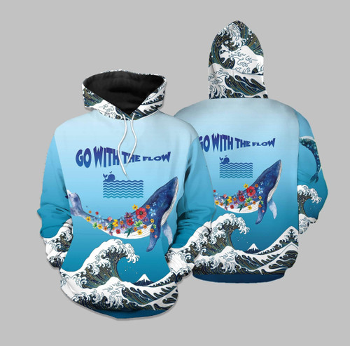 Go With The Flow Whale 3D All Over Print Hoodie, Or Zip-up Hoodie