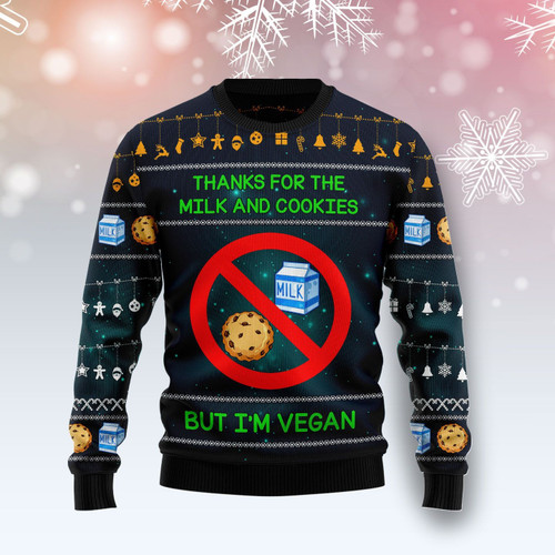 I'm Vegan Thanks For The Milks And Cookies Ugly Christmas Sweater, All Over Print Sweatshirt