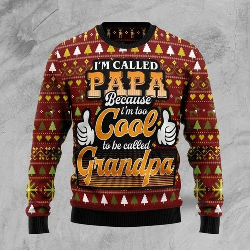 Too Cool To Be Called Grandpa For Unisex Ugly Christmas Sweater, All Over Print Sweatshirt