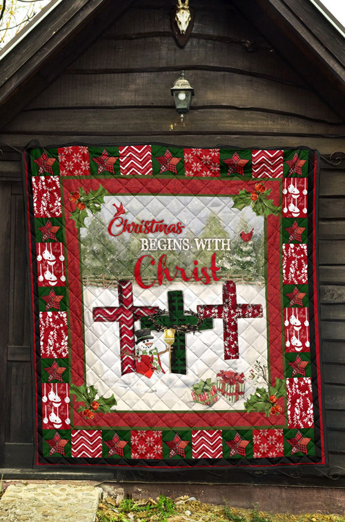 Begin With Christ, Snowman, Cross Quilt Blanket Great Customized Blanket Gifts For Birthday Christmas Thanksgiving